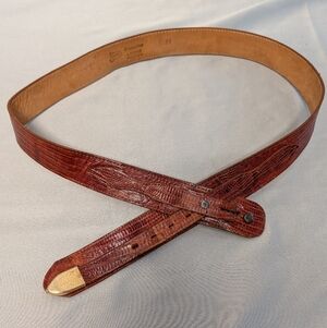 Vintage Justin Boots Genuine Lizard Brown Leather Belt